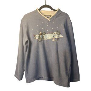 Croft & Barrow Womens Medium Sweater V-Neck Long Sleeve Pullover Granny Top Cozy